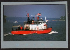 ME Portland Maine Fire Dept Department Boat Ship Fireman Postcard Firemen PC