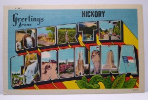 Greetings From Hickory North Carolina Large Big Letter Linen Postcard Unused