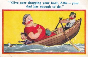 Fairy Queen Boat Fat Lady Sinking Ship Comic Postcard