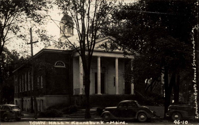 Kennebunk ME Town Hall & Cars c1930s Ingraham Real Photo Postcard