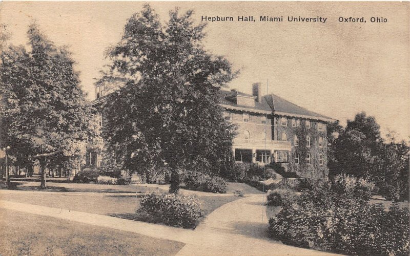 J50/ Oxford Ohio Postcard c1930 Miami University Hepburn Hall 124