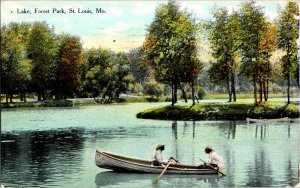 Lake Forest Park St. Louis Mo. Canoe WOB Cancel 1909 PM 1c Stamp Postcard Vtg 