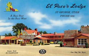 EL PACE 'O LODGE St. George, Utah Roadside c1950s Chrome Vintage Postcard