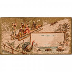 1877 Antique Victorian Reward of Merit - Winter Scene - Children Sledding Snow