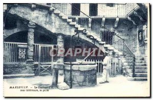 Old Postcard Marseille Le Chateau d'If inner courtyard the well