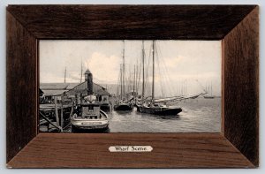 Mobile Alabama Wharf Scene~Fishing Boat Vivian of Mobile~Wood Frame Border~1909