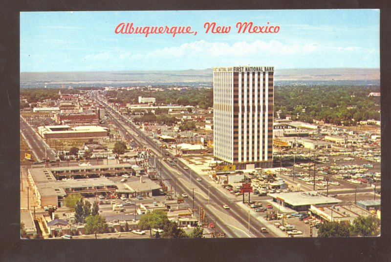 ALBUQUERQUE NEW MEXICO ROUTE 66 STREET SCENE AERIAL VIEW VINTAGE POSTCARD