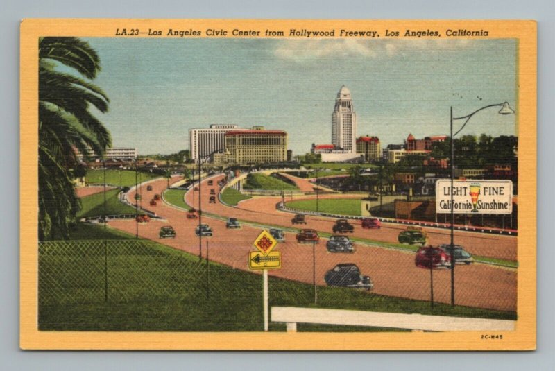 Los Angeles Civic Center Hollywood Freeway California Vintage Postcard 