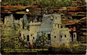 Postcard Taos Indian Pueblo and Cliff Dwellers Ruins in Manitou, Colorado