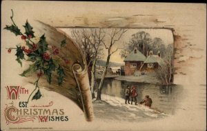 Winsch Christmas Snowy River Scene c1910 Vintage Postcard