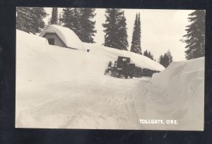 RPPC TOLLGATE OREGON HUGE WINTER SNOW HIGHWAY CARS REAL PHOTO POSTCARD