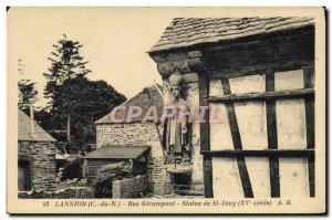 Postcard Old Street Lannion Kerampont Statue St Divy