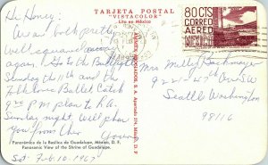 Tarjeta Postal Vistacolor WOB Note Bird’s Eye Basilica de Guadalupe Mexico PM 