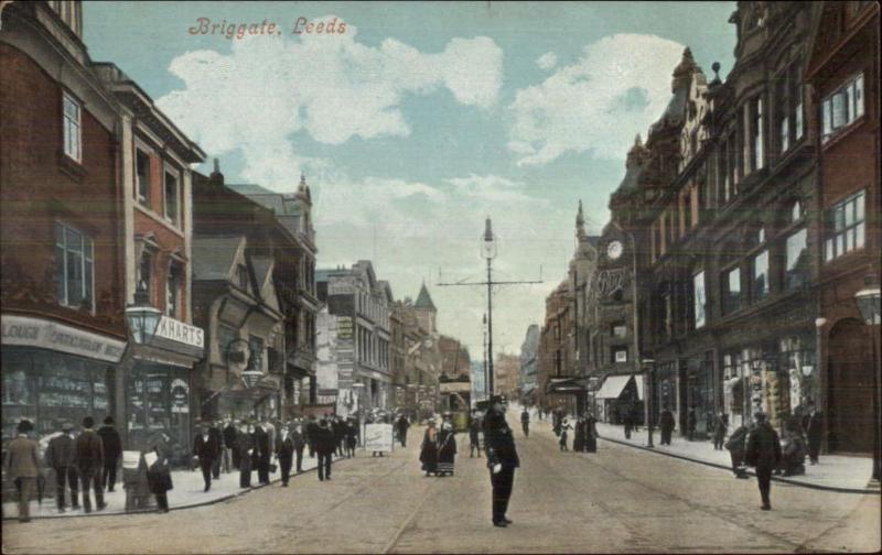 Briggate Leeds UK Street Scene Traffic Cop c1910 Postcard