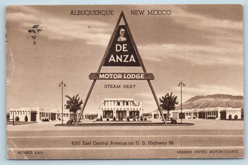 Postcard NM Albuquerque De Ansa Motor Lodge Motel Route 66 Vintage Linen S10