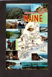 ME Greetings From Maine State Map Rockland Portland Rumford Machias Postcard