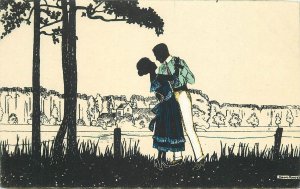 Postcard 1920s Silhouette romance lovers Mannigtosze art Deco 23-9301