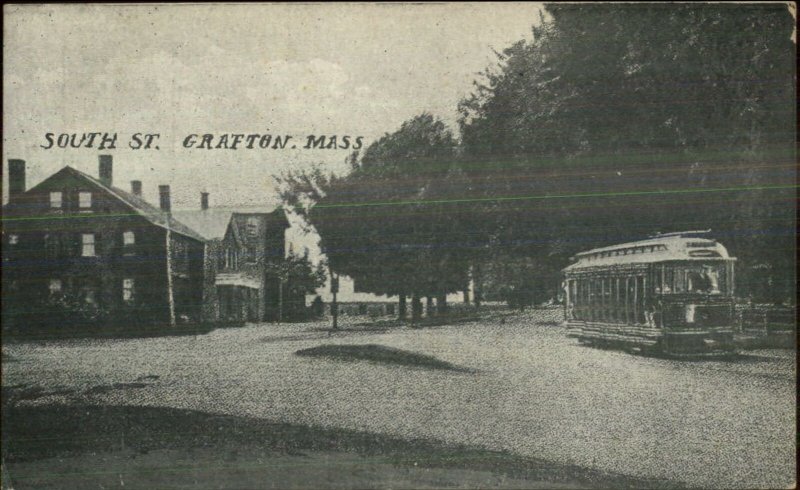 Grafton MA South St. Trolley Car c1910 Postcard