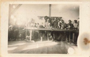 Early French Soldiers at Table Real Photo Postcard