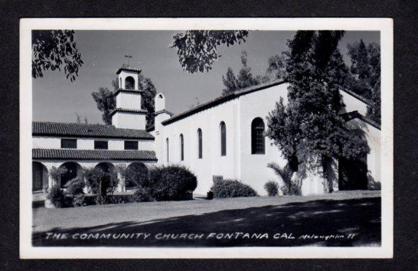 CA Community Church FONTANA California Calif Postcard Real Photo RPPC RP