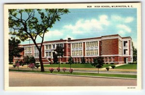 High School Building Wilmington North Carolina Linen Postcard Unused NC Vintage