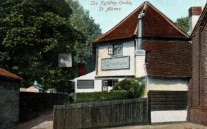 St. Albans, England - The Fighting Cocks Pub - c1908 -  Vintage Postcard