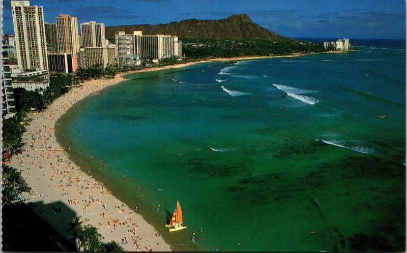 Aerial View of Waikiki Beach and Diamond Head Hawaii Vintage 1970s Postcard