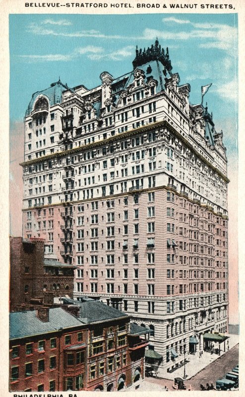 Vintage Postcard Bellevue-Stratford Hotel Broad & Walnut Streets Philadelphia PA