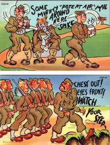 2~ca1940's Postcards MILITARY COMICS Potent Air Mail~Watch Your Step ARMY TROOPS