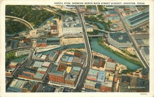 Postcard Texas Houston Aerial View Main Street Viaduct 1920s Seawall 23-9589