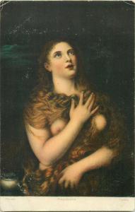 Early art postcard nude in paintings : Tiziano Vecelli - Magdalena