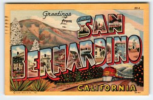 Greetings From San Bernardino California Large Letter Linen Postcard Curt Teich