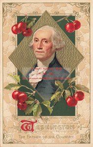 George Washington's Birthday, Winsch, Portrait in Frame, 4 Cherry Branches