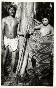 argentina, CHACO, Indios, Armed Indian, Nude Woman (1930s) RPPC Postcard