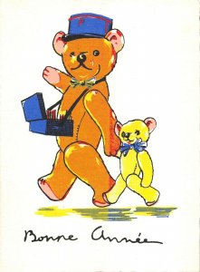 US3858 Bonne Annee Bear Toys Painting Postcard mailman