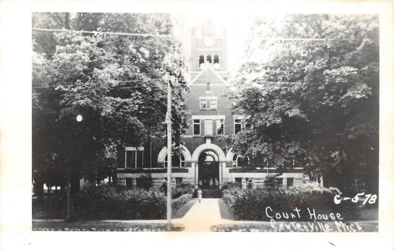 Centreville Michigan~St. Joseph County Court House~Lady on Walkway~1950s RPPC