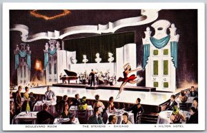 Vtg Chicago Illinois IL Stevens Hilton Hotel Ice Show Boulevard Room Postcard