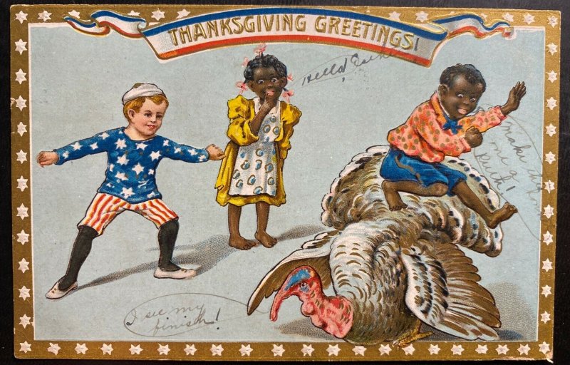 1908 St Louis MO USA Postcard Black Americana Cover Thanksgiving Greetings