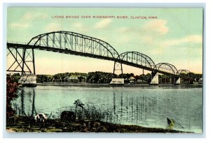 c1910's Lyon's Bridge Over Mississippi River Clinton Iowa IA Antique Postcard 