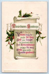 John Winsch Signed Artist Postcard Christmas Greetings Holly Berries Duncombe IA