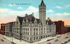 Vintage Postcard 1930s Post Office Building on East Milwaukee WI Government