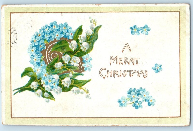 DPO (1847-1953) Webster Illinois IL Postcard Christmas Floral Horseshoe Embossed