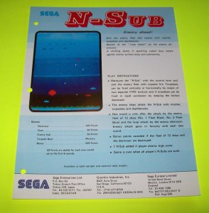 N-SUB VINTAGE ORIGINAL VIDEO ARCADE GAME SALES FLYER Vintage Artwork Promo