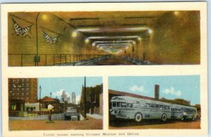 TUNNEL BUSSES between WINDSOR, Canada and DETROIT, Michigan ca 1940s  Postcard