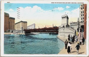 New Michigan Boulevard Bridge Chicago Illinois Vintage Postcard C095