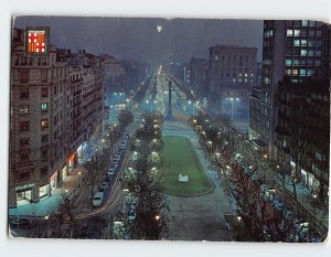 Postcard General View of the Promenade of Gracia at Night Barcelona Spain