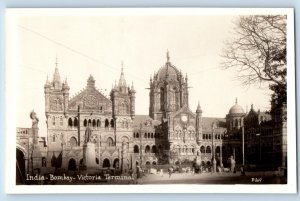 Bombay Mumbai India Postcard Victorial Terminal c1930's Unposted RPPC Photo