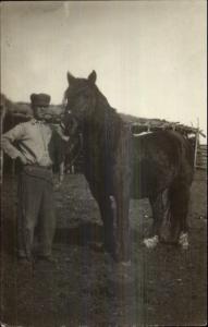 Man w/ Beautiful Horse c1910 Amateur Real Photo Postcard