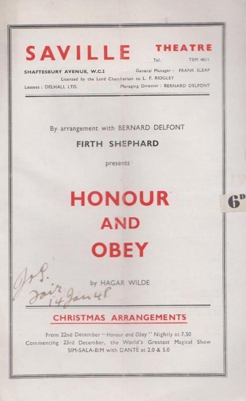 Honour & Obey Firth Shephard Drama Saville London Theatre Programme