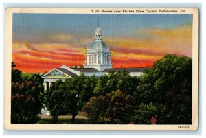 c1930's Sunset Over Florida State Capitol Tallahassee Florida FL Postcard 